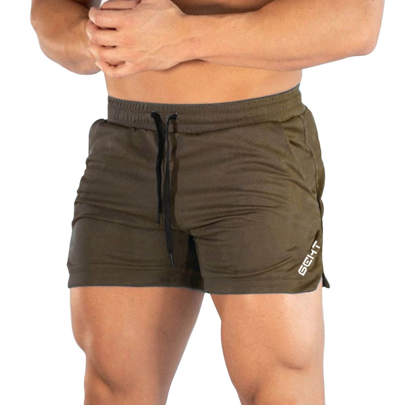 Gym Shorts for Mens Athletic Workouts Quick Dry Lightweight Elastic Waist Sports Running Hiking Shorts with Pockets(Khaki,Medium)