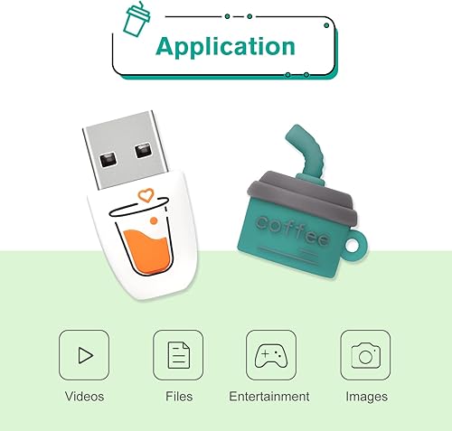 Miniatura 3 de LEIZHAN Cute Coffee - Memoria USB para computadora, memoria USB para profesores, estudiantes, familiares y amigos (32 GB, café verde)