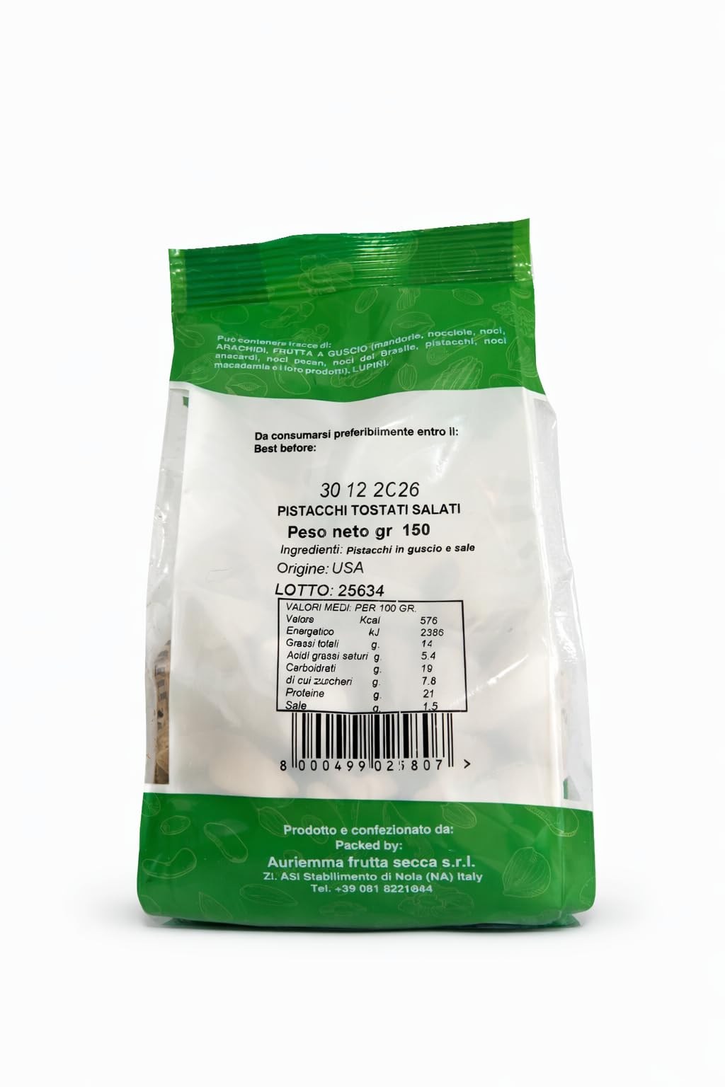 Auriemma Pistacchi Salati Tostati 150g | Frutta Secca Croccante e Naturale | Snack Salato Ricco di Fibre per Aperitivi, Lavoro o Sport