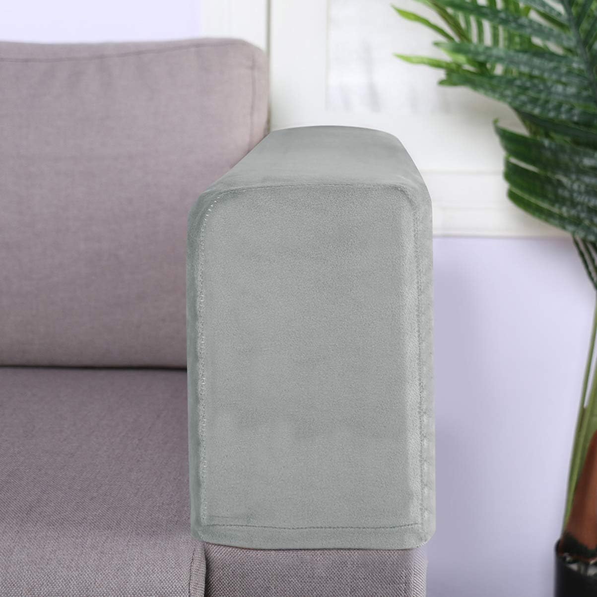 BESPORTBLE Grey Sofa armrest Towel Stretch Fabric Armrest Covers Anti Slip Furniture Protector Armchair Slipcovers for Recliner Sofa for Couch Car Console 2pcs Elastic Cover
