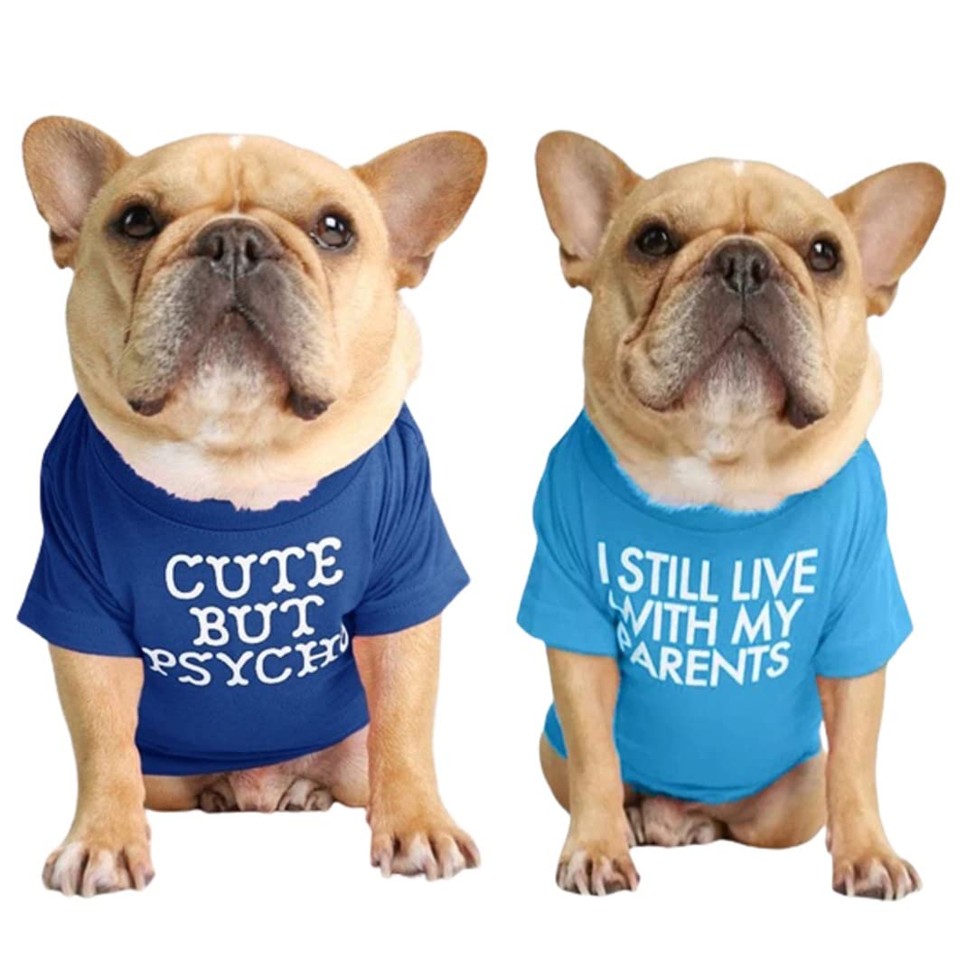 KUTKUT Juego de 2 camisetas de cuello redondo elástico transpirable para perros pequeños | Camisetas de verano para perros pequeños, ropa de algodón suave, camisa de bulldog francés (tamaño: 2XL,