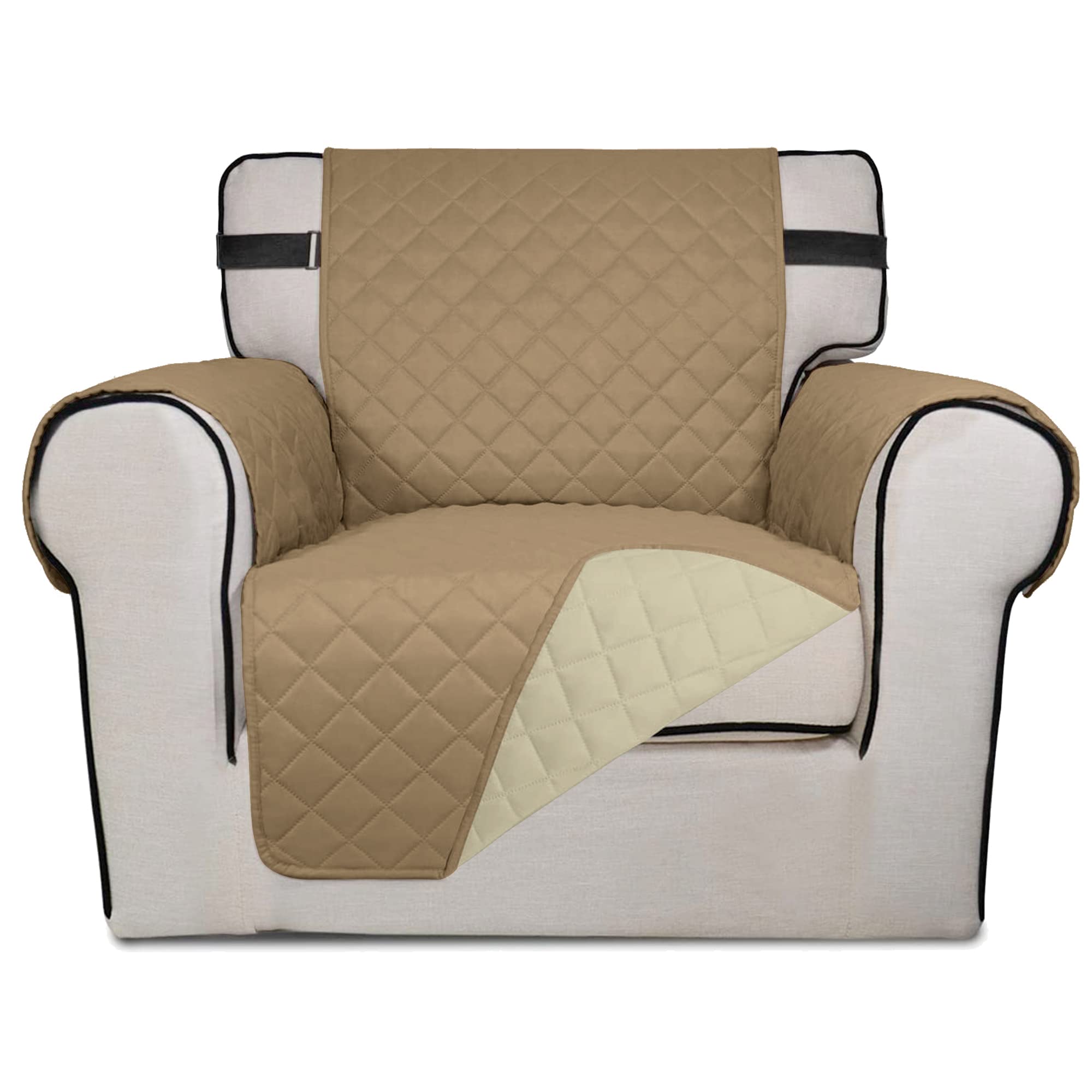 Time to Sparkle 1Pack Sofa Cover 1 Seater Sofa Slipcover Reversible Water Resistant Couch Cover with Foam Sticks Elastic Straps Furniture Protector for Kids, Dogs, Pets - Khaki