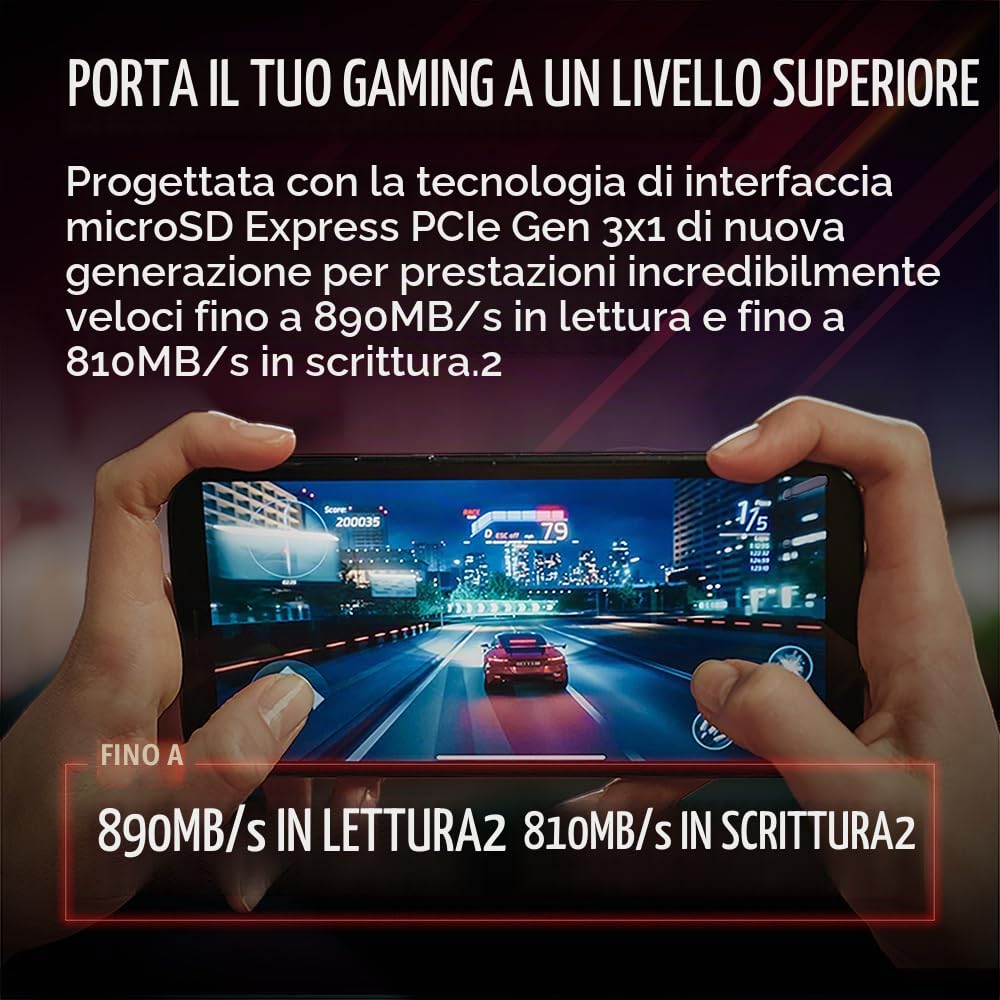 PNY Scheda microSD™ Express 512GB UHS-I U3 V30 A1, fino a 890MB/s in lettura e fino a 810MB/s in scrittura, ideale per dispositivi compatibili con microSD Express come Nintendo Switch 2