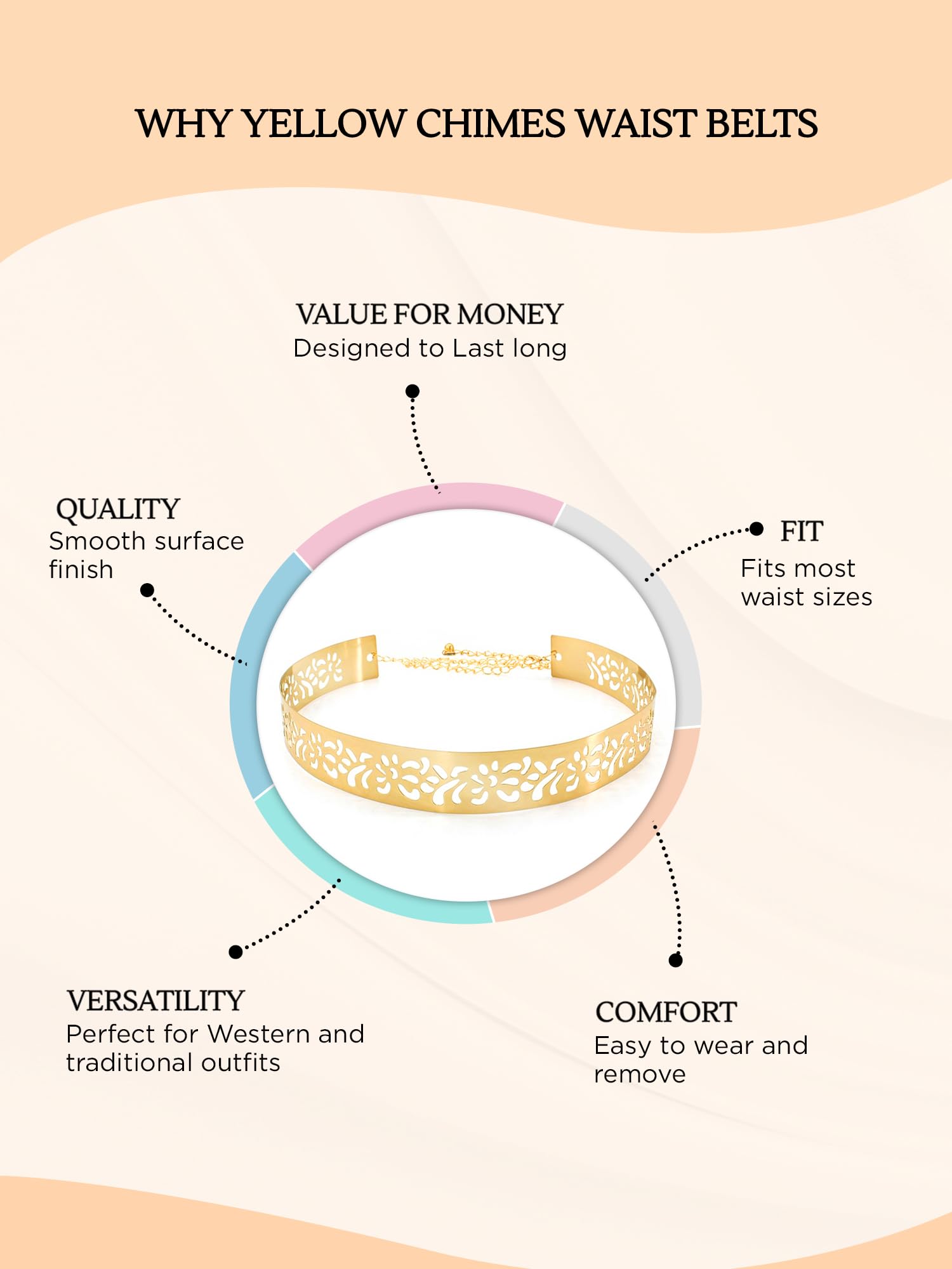 Yellow Chimes Latest Fashion Adjustable Kamarband Metal Waist Belt for Women and Girls (Design 3) 2