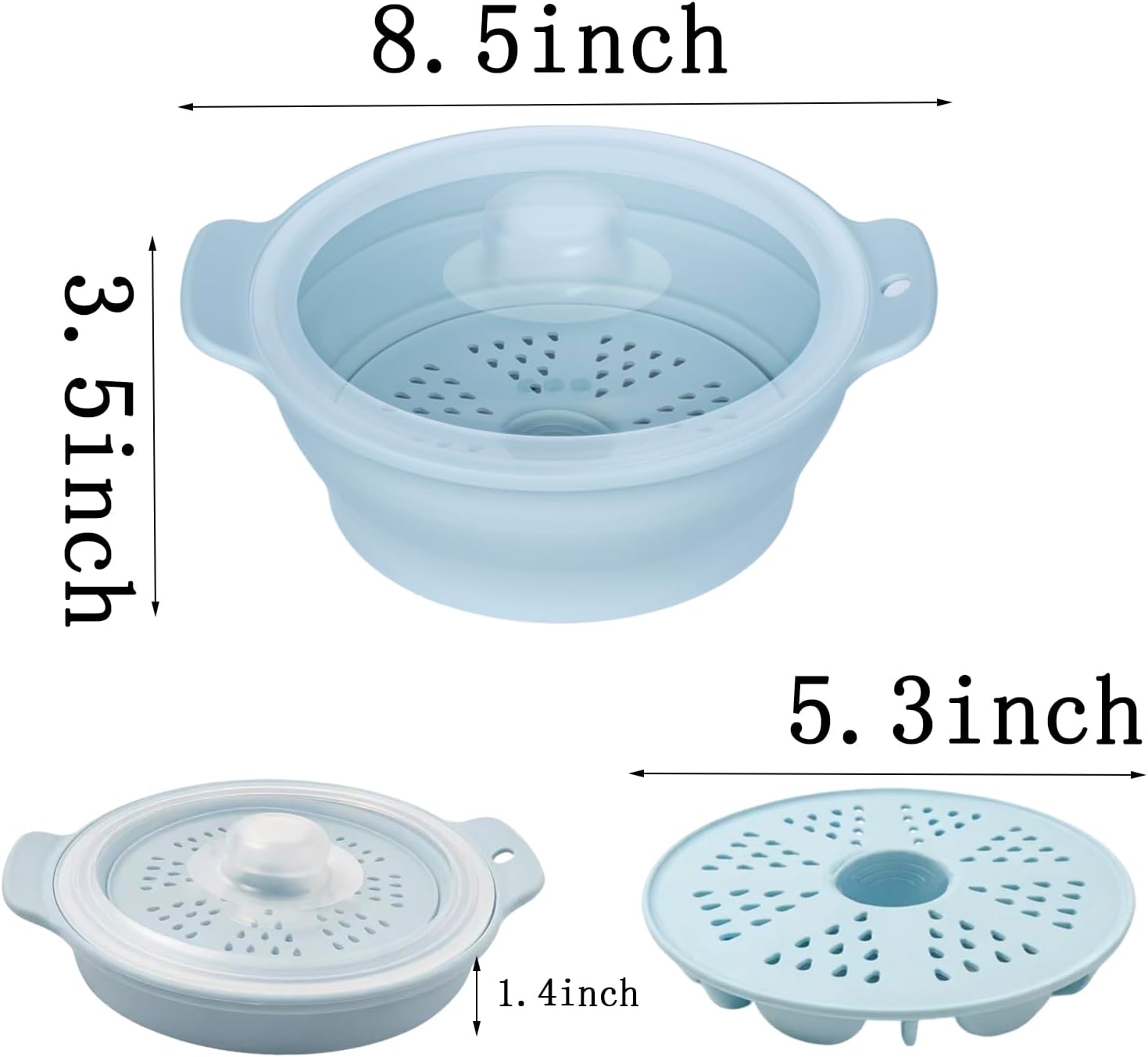 Collapsible Silicone Microwave Vegetable Steamer with Removable Steam Rack,42oz Heat-Resistant Cooker with Steam Holes,Easy to Store Freezer Dishwasher Safe,BPA Free (Blue)