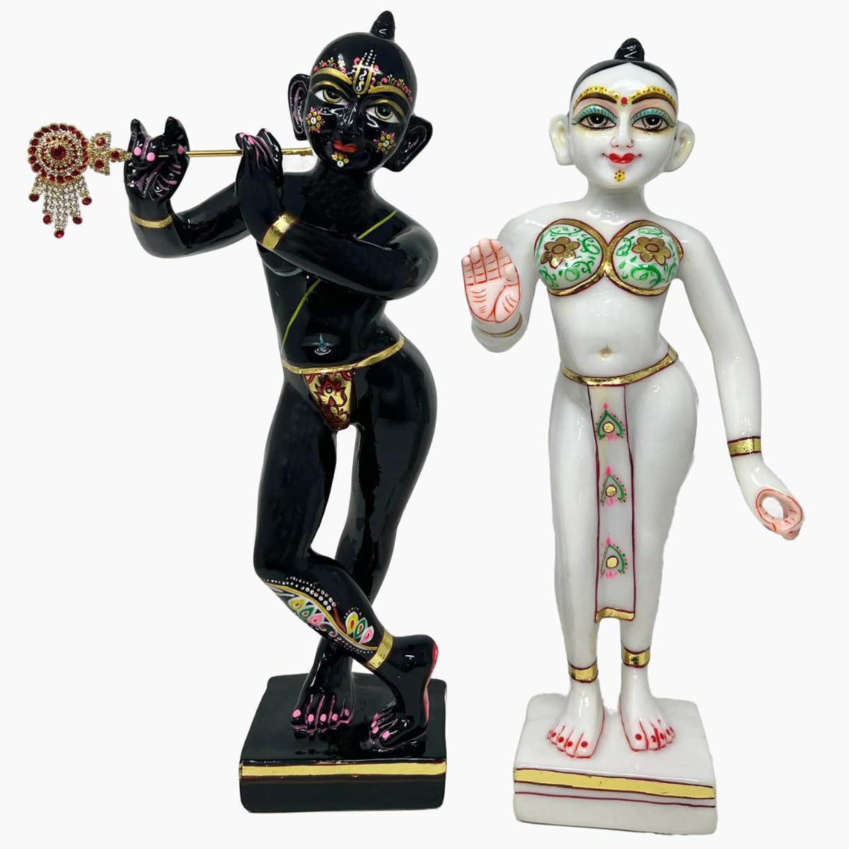 Marble Dust Iskon Radha Krishna Idol, 14 Inches, 1 Set of 2 Piece (Black & White)