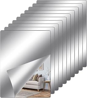 ATPWONZ 10 Pack Mirror Wall Stickers, Flexible Mirror Sheets,Self Adhesive Mirrors,Mirror Stickers Stick on Mirrors for Home Wall Decoration, 6 x 8inch