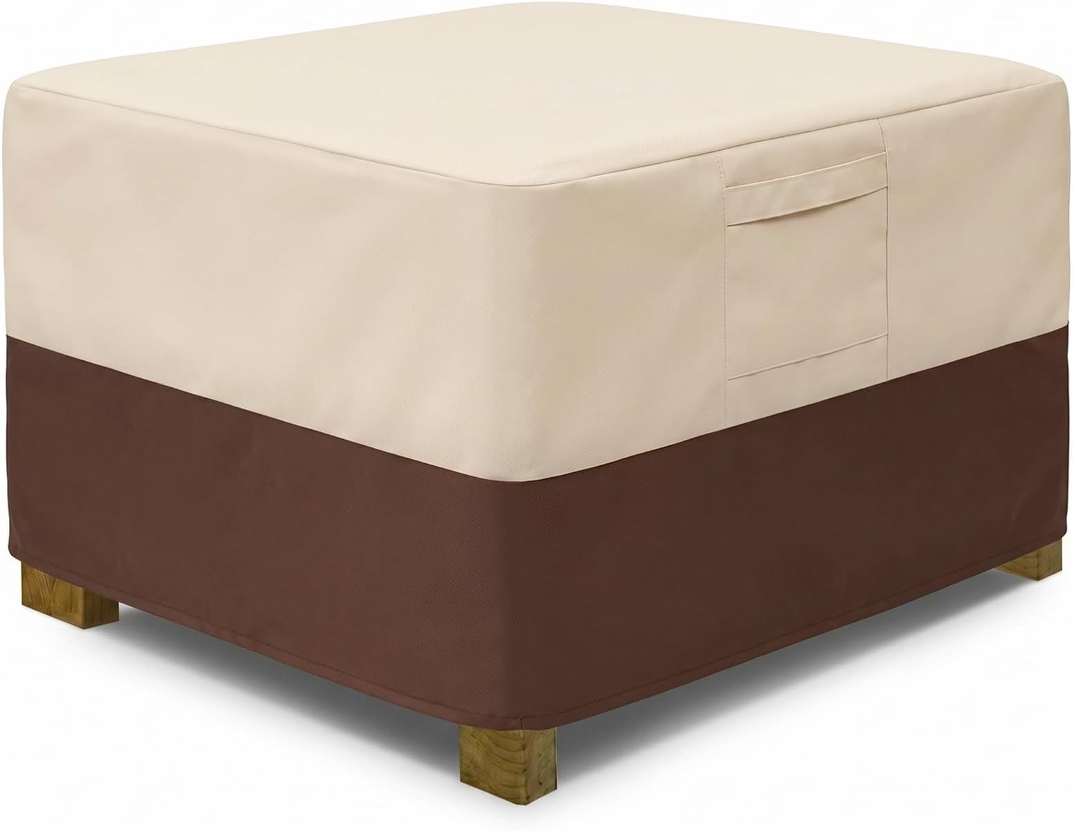 Vailge Square Patio Ottoman Cover, Waterproof Outdoor Ottoman With Padded Handles, Heavy Duty Side Table Cover (Small, Beige & Brown)