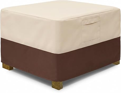 Vailge Square Patio Ottoman Cover, Waterproof Outdoor Ottoman Cover with Padded Handles, Patio Side Table Cover, Heavy Duty Outdoor Furniture CoversMedium,Beige&Brown