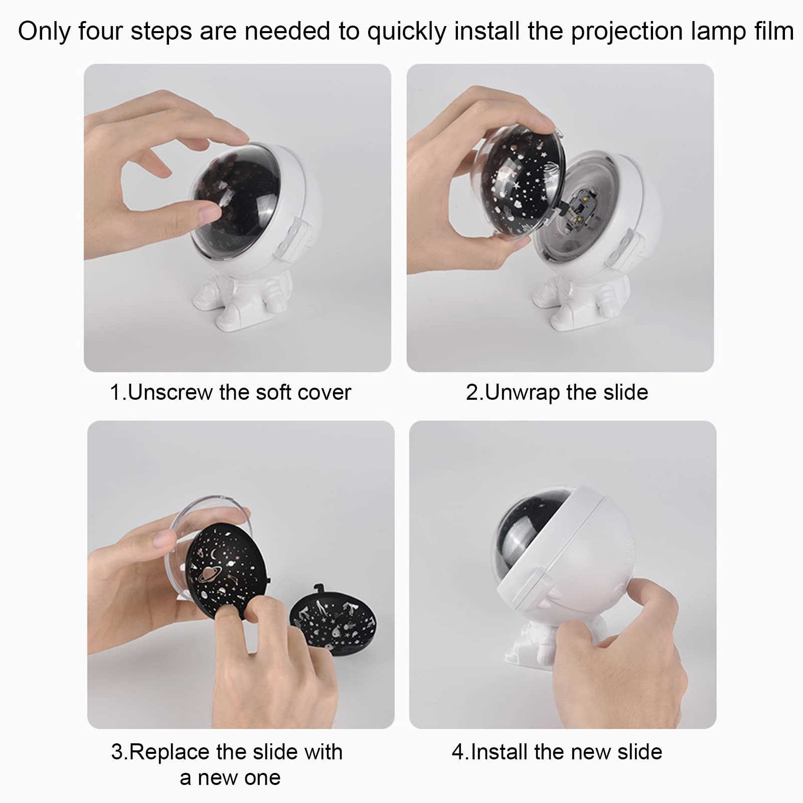Haofy Proyector de Astronauta Luz de Estrella Giratorio Carga USB Proyector de Astronauta Luz de Estrella con Función de Música 5V 1A Película Deslizante Reemplazable (Blanco)