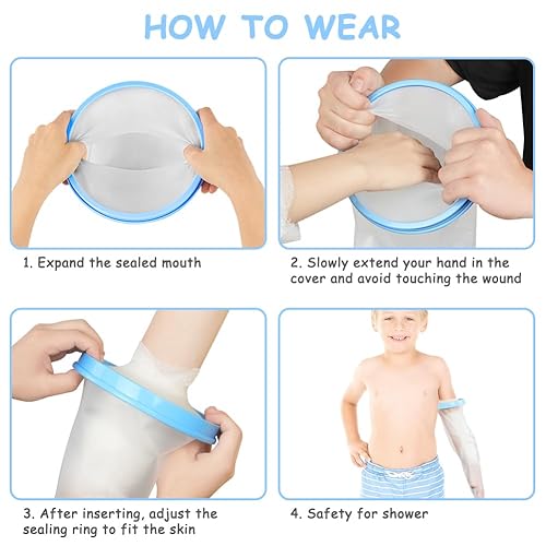 Miniatura 4 de Funda para brazo de niño para ducha, protector impermeable de brazo completo fundido y vendaje, funda reutilizable de yeso con brazo roto,