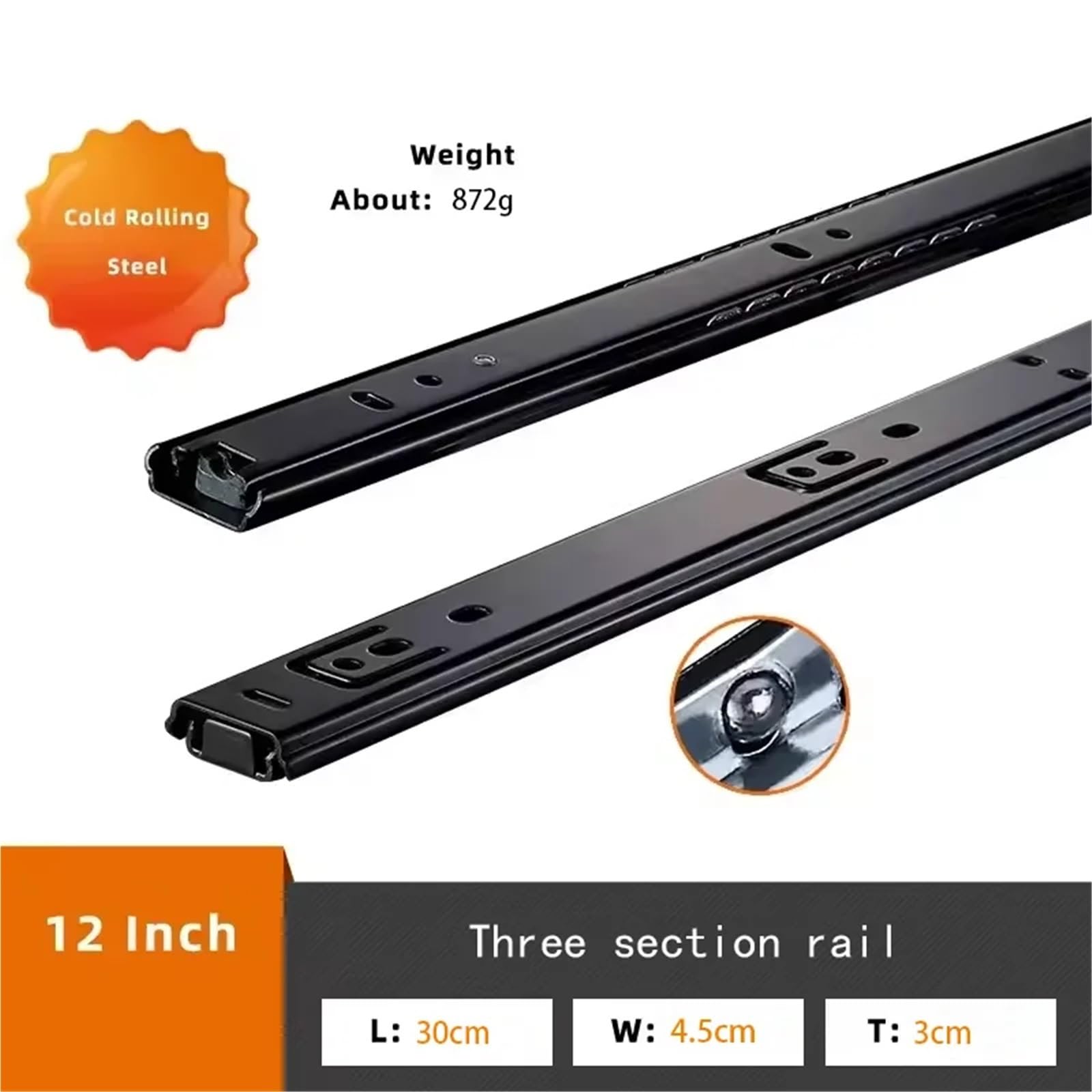 Guida for cassetto ispessita da 4 pezzi - for a tre sezioni in acciaio laminato a freddo, hardware pratico for cassetti di casa, ufficio e cucina per Cassetto(Color 1,30cm-12inch)