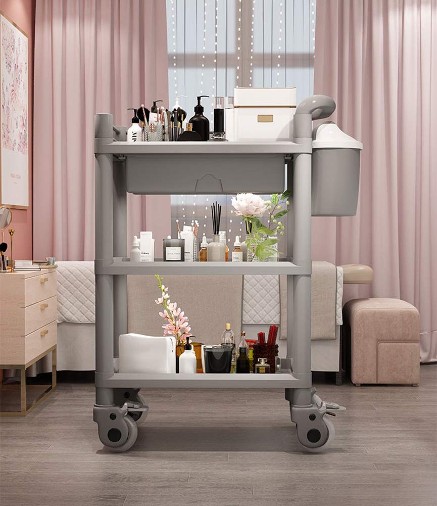 Carrelli Mobili, Carrello per la Famiglia Carrello 3-Shelf Abs Stoccaggio Abs, con Cassetto, Salone Di Bellezza Carrello Dell'Attrezzatura per Attrezzature, Carrello Medico, Capacità Di Peso 22
