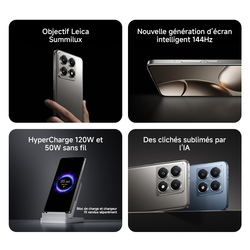 Xiaomi 14T Pro Écran IA de 6,67 Pouces MediaTek Dimensity 9300+ Xiaomi AISP HyperCharge Filaire 120W et sans Fil 50W 3.4GHz 12GB 512GB Bleu Titane (Version Française + 2 Ans de Garantie)