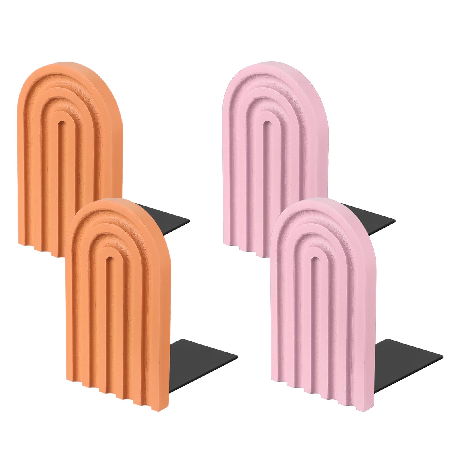PATIKIL 4Pcs Boho Arch Bookends, Non-Skid Wood Book Ends Rainbow Wooden for Shelves Book Stopper Stand Cute for Holding Books Movie Home Office Library Decorative, Light Orange/Pink