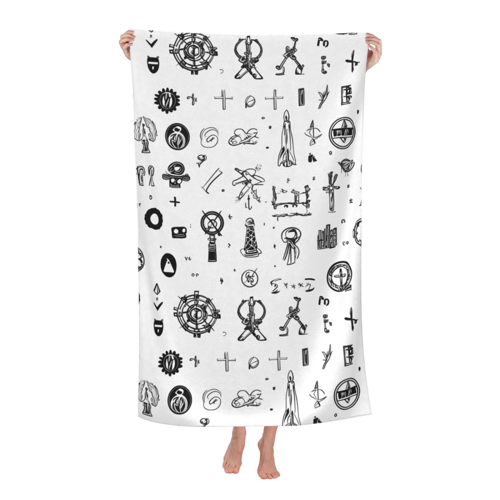 Pojknbv White Sign Language Alphabet. Print Oversized Adult Beach Towel Quick-Dry Comfortable Lightweight Travel Pool Camping