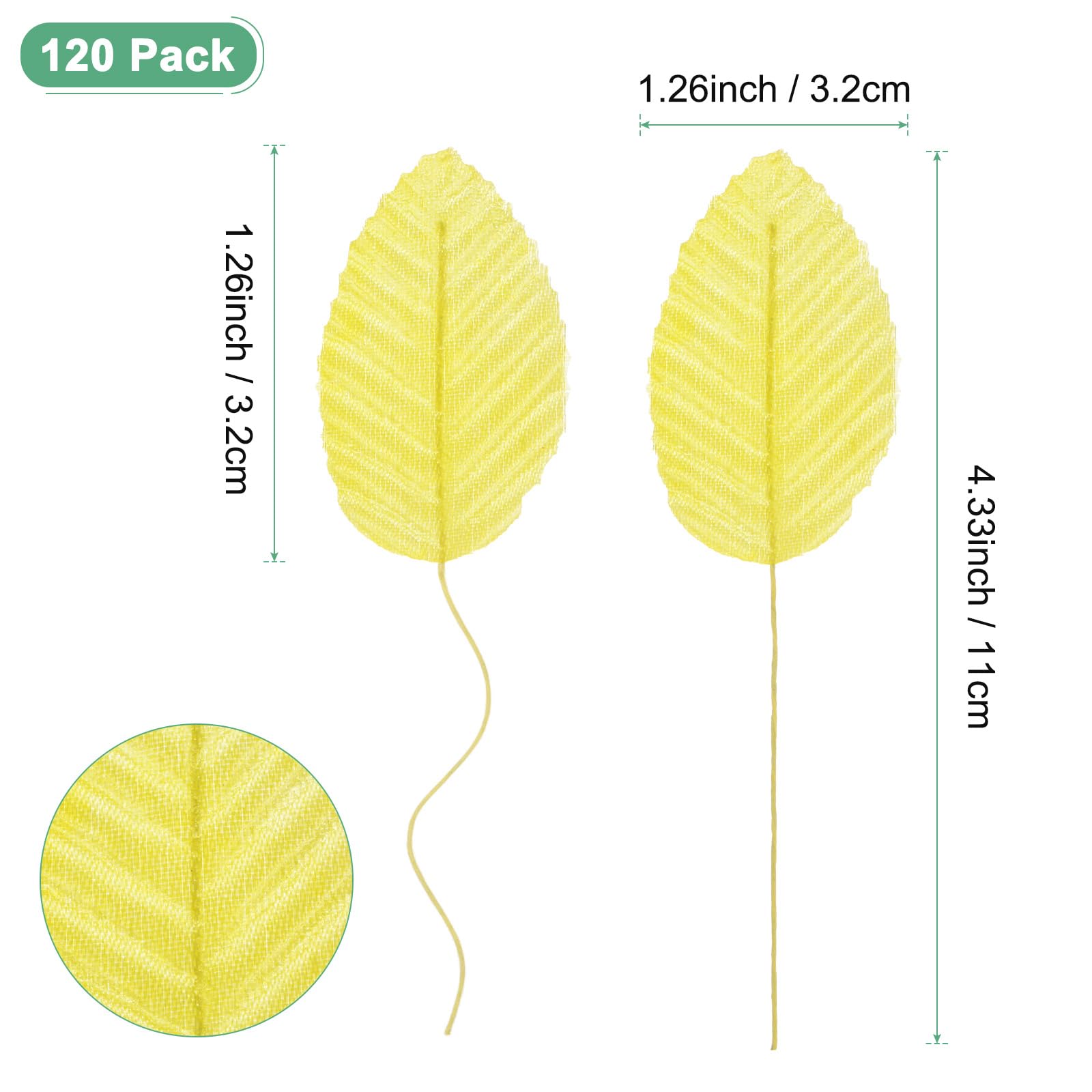 M METERXITY 120-Pack Artificial Silk Leaf, Faux Wire Single Leaves - Image 3