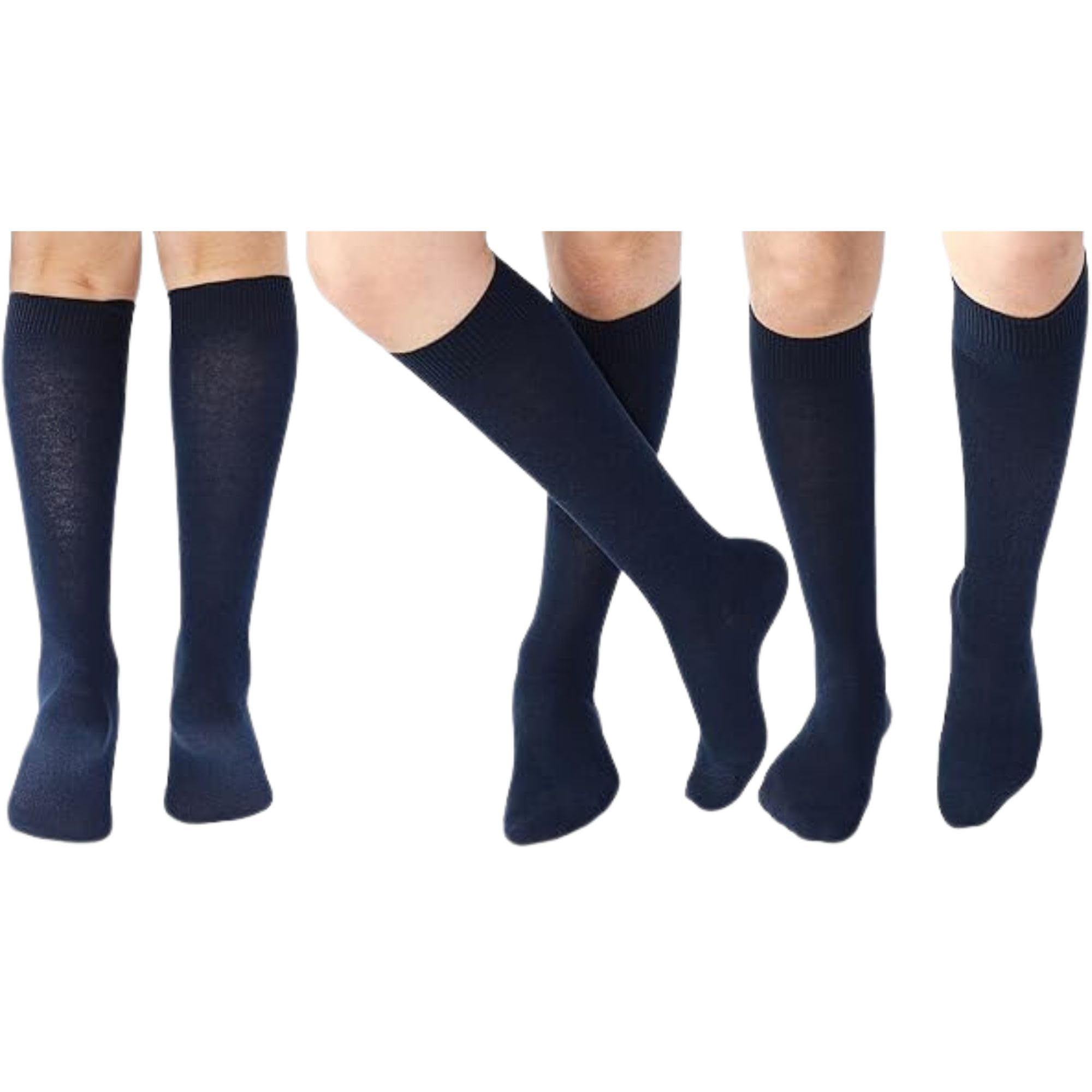 Panzy 5 pares de calcetines escolares de algodón lisos hasta la rodilla para niños y niñas (UK 9-12 (EU 27-30) para 4-7 años, azul marino)
