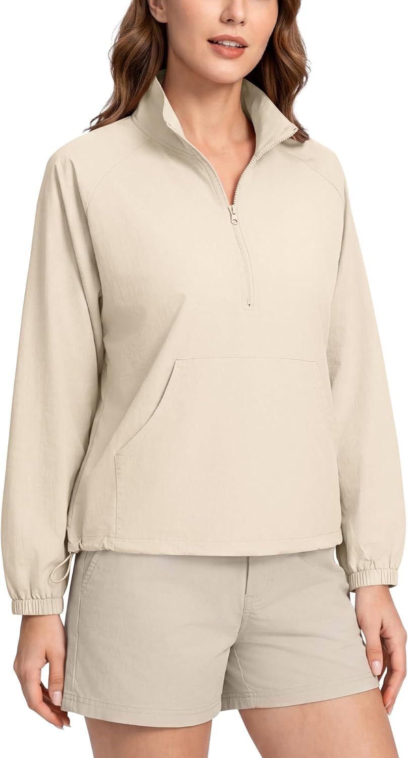 Locachy Women's Lightweight Athletic Jacket Windproof Workout Shirt Hiking Running Outdoor Pullover Hoodie Jacket With Pocket
