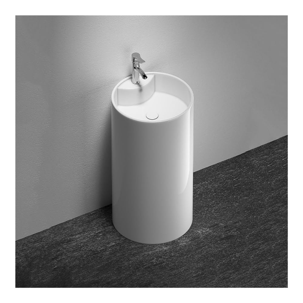 Nowoczesny ceramiczny zlew na cokół z kranem i zestawem odpływowym – stylowa jednoczęściowa umywalka łazienkowa oszczędzająca miejsce konstrukcja łatwa instalacja idealna do remontu domu