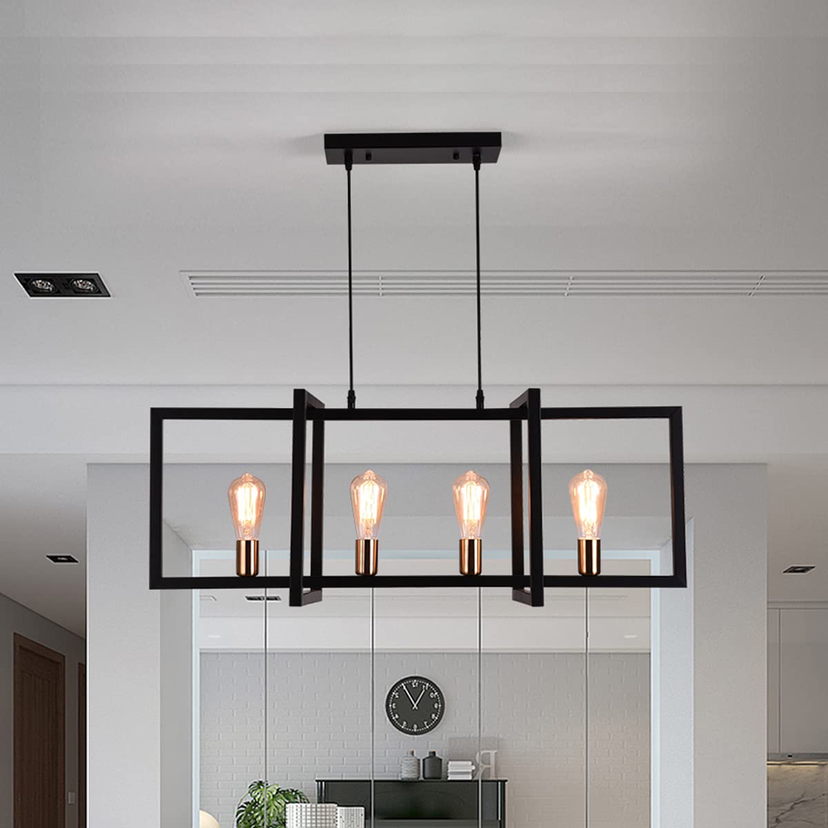 Ganeed Farmhouse Chandelier Matte Metal Modern Hanging Lamp Rustic Pendant Ceiling Light Industrial Style Fitting for Kitchen Island Living Room Lounge E27 Black 4 Lights