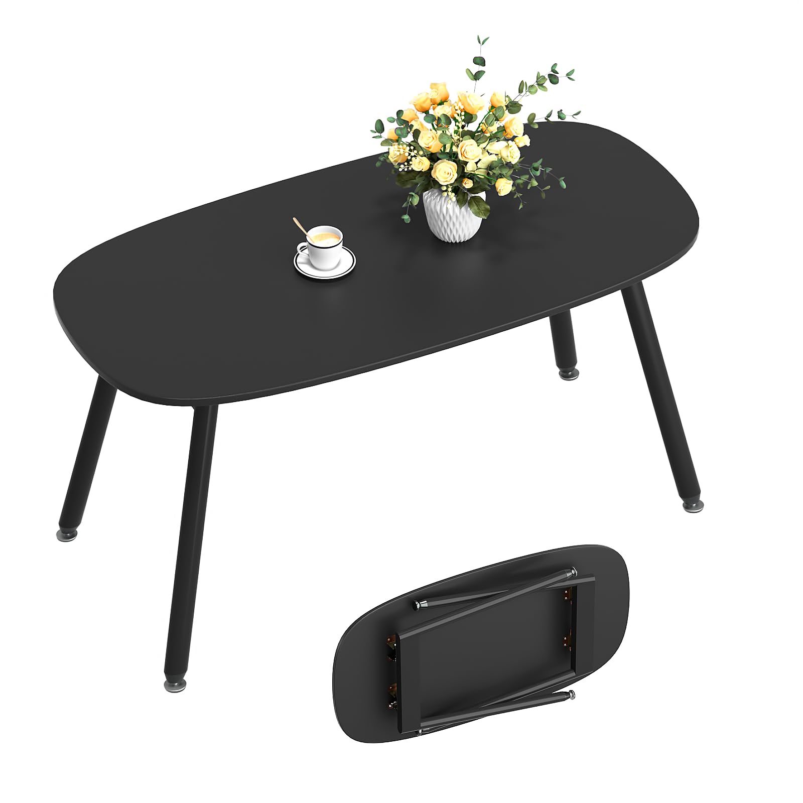 WOHOMO Black Coffee Table Small Folding Coffee Tables for Living Room Portable Simple Modern Rectangular Center Table for Small Spaces,No Assembly, 31.5 * 15.7 * 17.7IN, Black