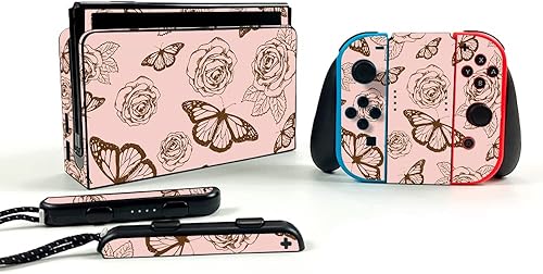 MightySkins Skin compatible con Nintendo Switch OLED - Butterfly Garden | Funda protectora de vinilo duradera y única | Fácil de aplicar, quitar y