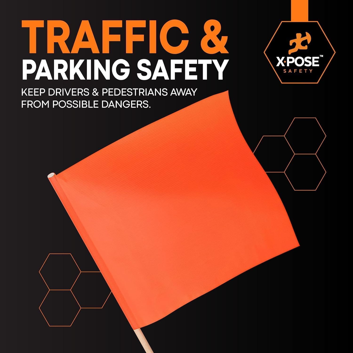 Xpose Safety Orange Vinyl Safety Flags 18" x 18" with 24" Wooden Staff, 2 Pack – High Visibility Warning Flags for Road Work, Traffic Control, Parking Lots & Emergency Response — Amazon image 4