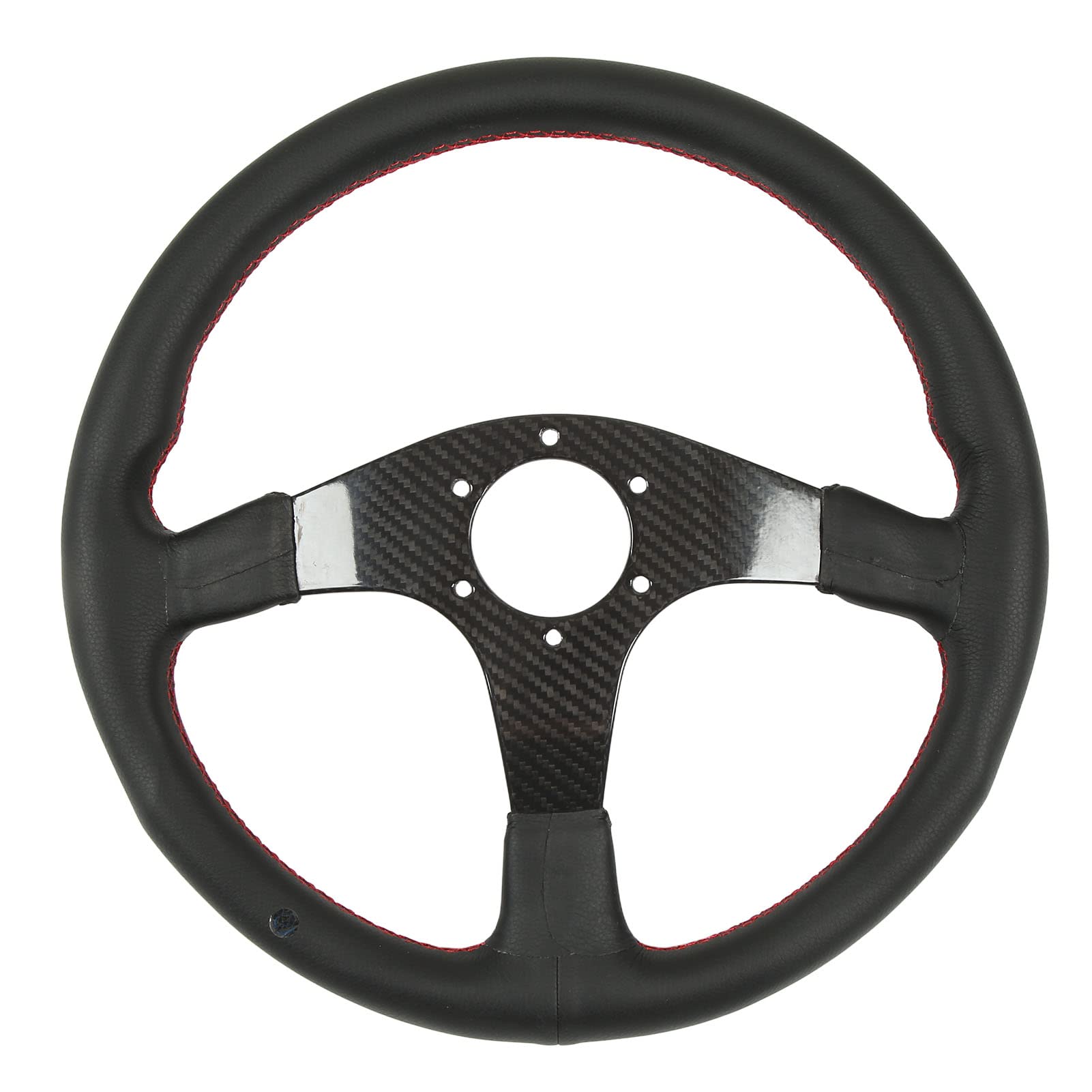 Yosoo Health Gear Kierownica Samochodowa, Kierownica Wyścigowa z Włókna Węglowego 350 Mm ze Skórzanym Uchwytem Czerwone Przeszycia 6 Otworów Uniwersalna dla Kierowców Pojazdów Codzienna Aktualizacja