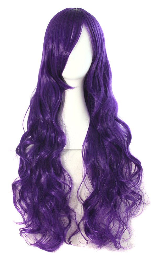 MapofBeauty 32" 80cm Dark Purple Long Hair Curly Wavy Wig Cosplay Costume Wig