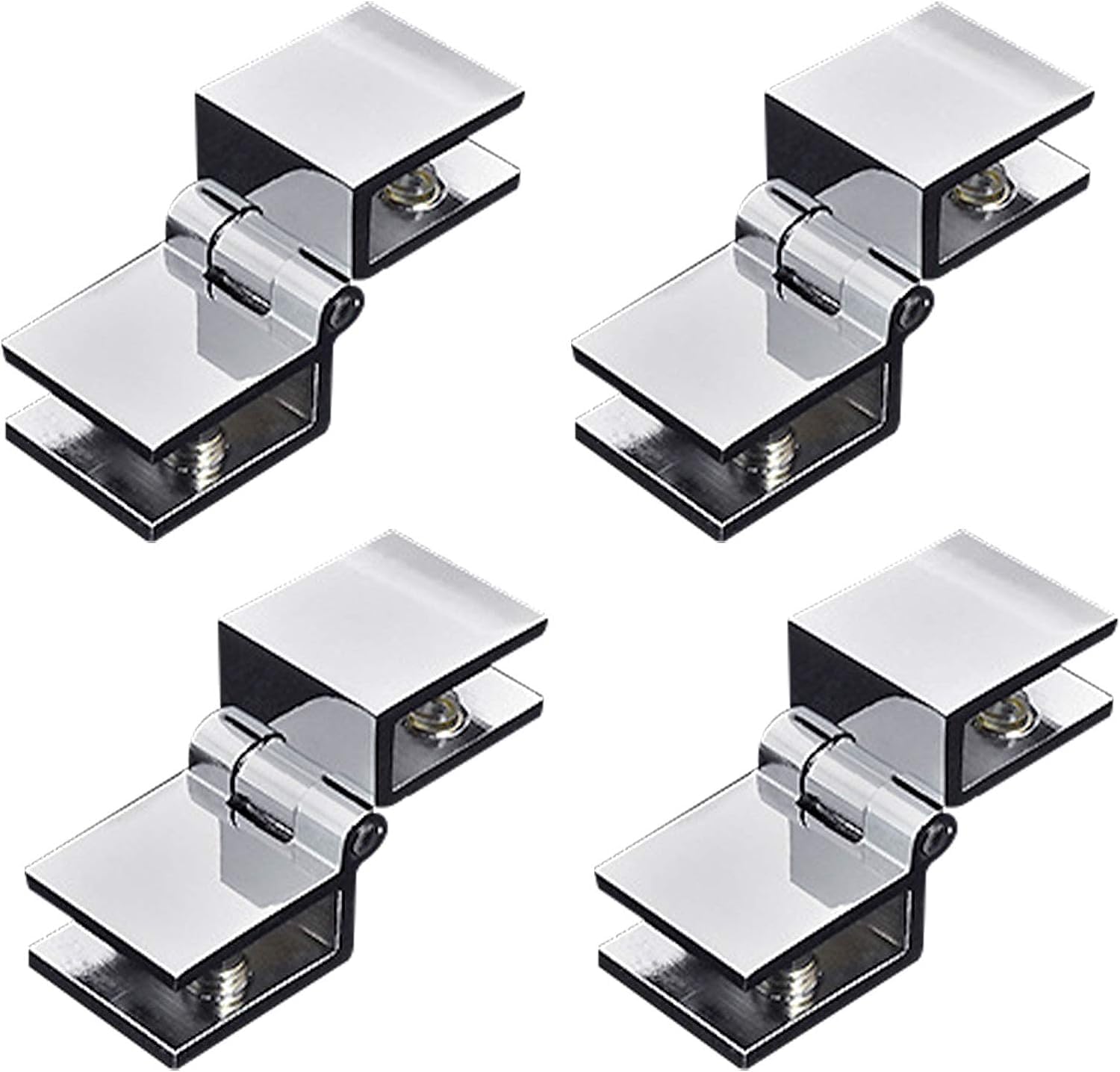 Oricalchasm 90 Degree Double Side 4Pcs 180 Degree Zinc Alloy Adjustable Clamp Hinges Bright Finish For 5-8Mm Frameless Glass Cabinet Door(90 Degree Double Side)