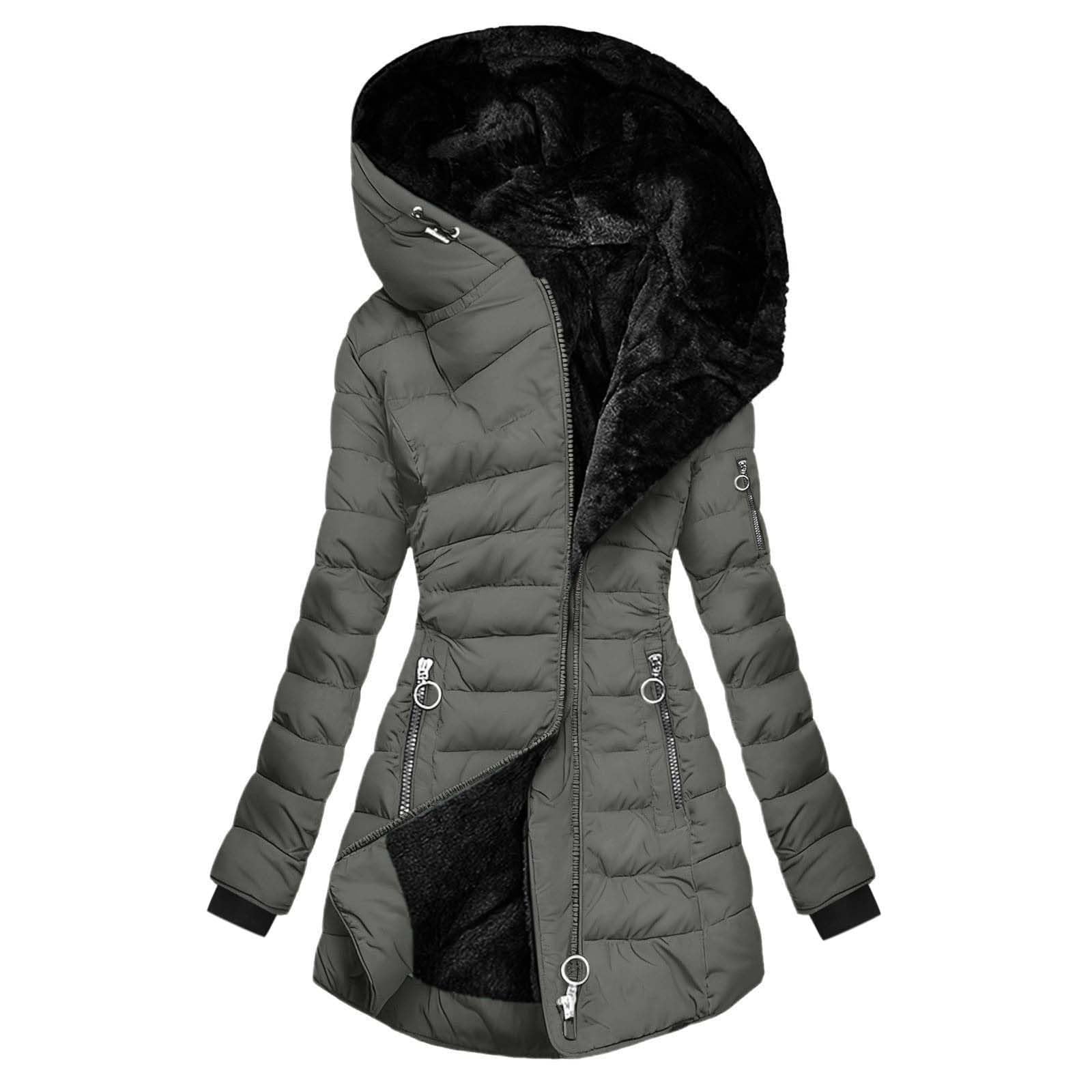 SKFLABOOF Steppjacke Damen mit Kapuze Warm Gefüttert Wintermantel Lange Elegant Damenmantel Langarm Winter Mantel Einfarbig Bequemes Daunenjacke Winterjacke Mädchen Winddicht Outdoorjacke Sportjacke