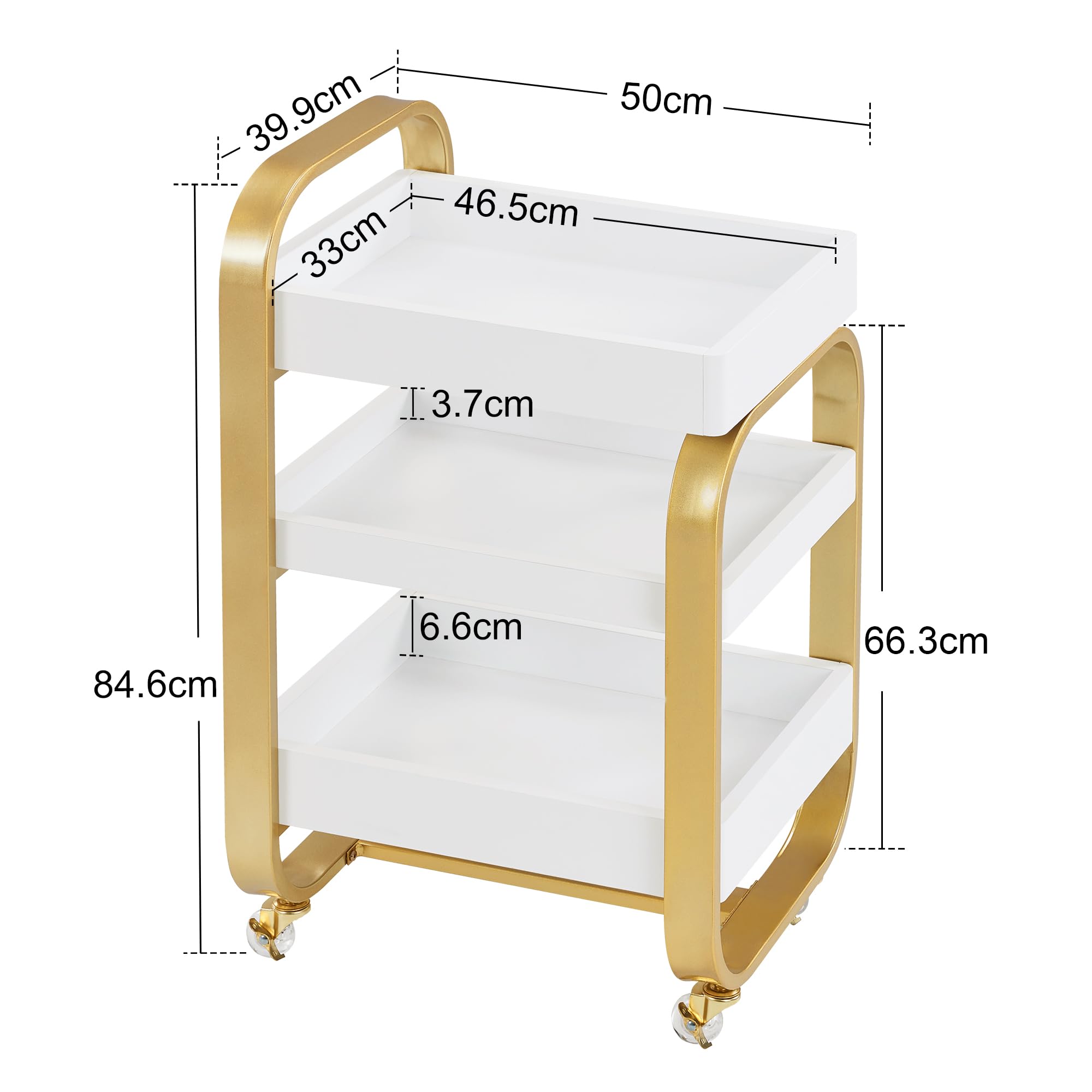 Rollwagen Servierwagen 3-stufiger Stylisten Kosmetikwagen mit Rollen Arbeitswagen Kosmetik Moderner Arbeitswagen für Bad Wohnzimmer Beauty SPA Wagen Gold