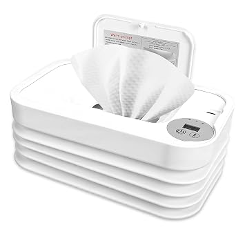 Baby Wipe Warmer, Portable Diaper Wipe Warmer, Foldable Wipe Heater and Dispenser, Wet Wipes Warmer with 3 Temperature Settings and Digital Display for Bathroom