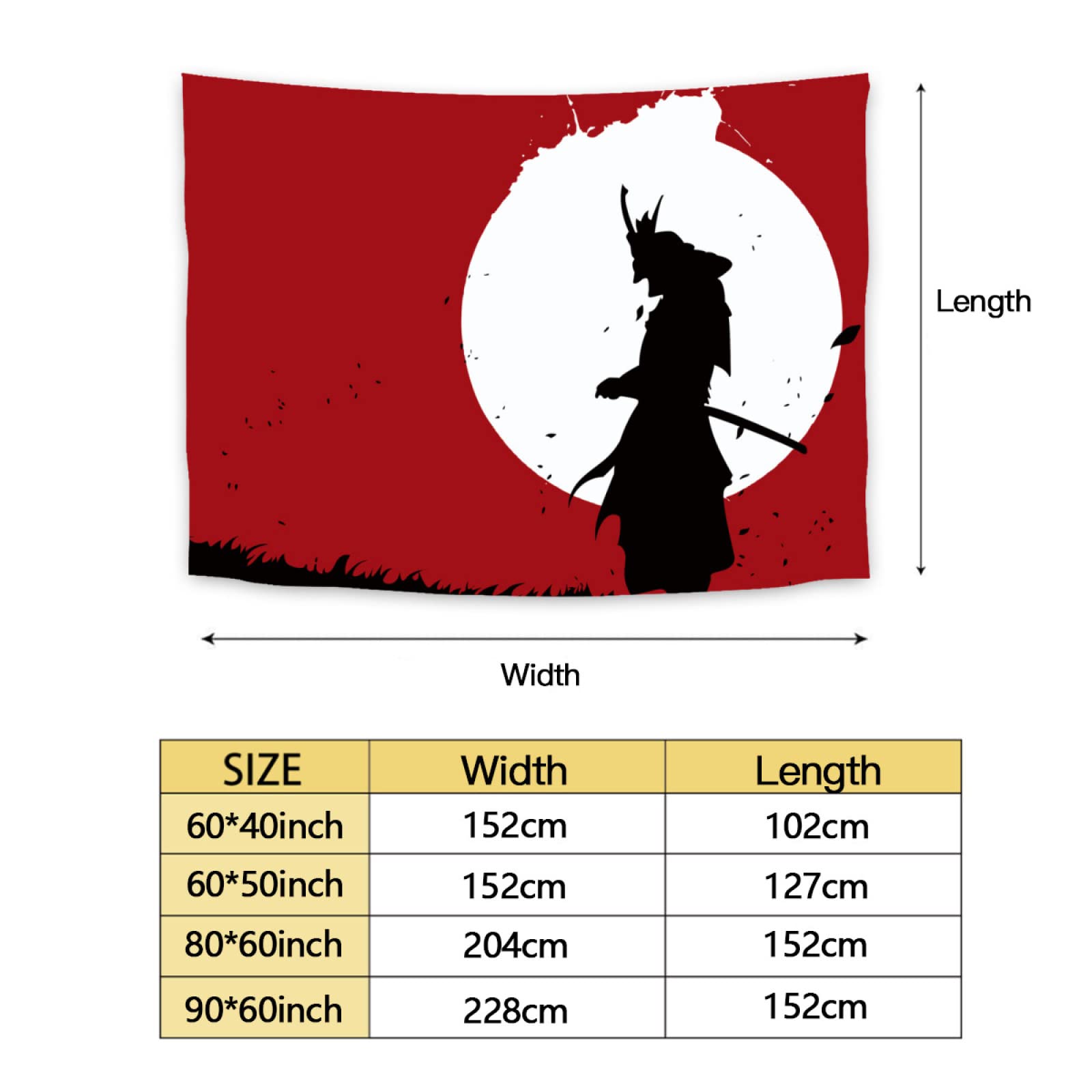 Arazzo da appendere alla parete in stile samurai giapponese, per soggiorno, camera da letto, dormitorio, grande, 150 x 200 cm
