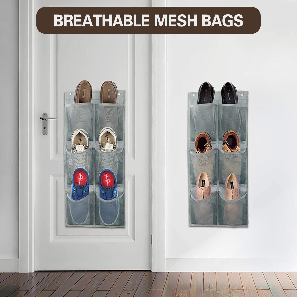 Organizer per scarpe da campeggio, per camper, senza forature, organizer da appendere per armadi, porte, camper, 6 grandi tasche a rete, non tessuto