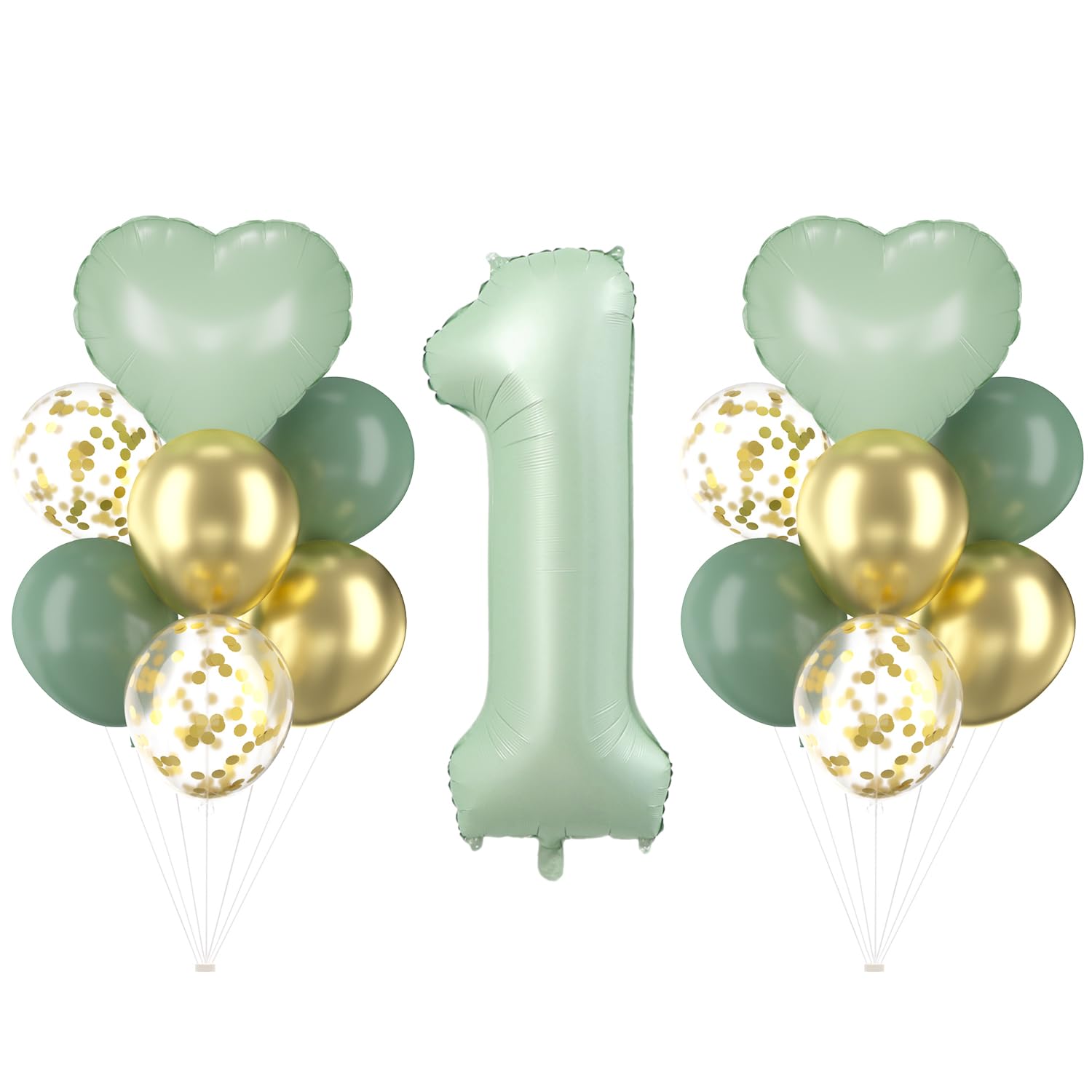 Cadimus Grün Luftballon 1.Geburtstag,40 Zoll Olivgrün Folienballon 1,Grüne Zahlenballons,Geburtstagsdeko 1 Jahr Jungen und Mädchen,Herz Folienballon,1 Jahr Ballon