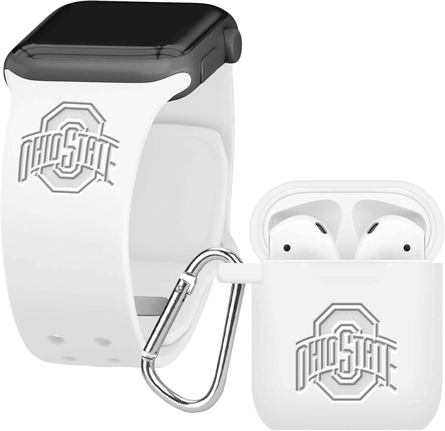 Affinity Bands Ohio State Buckeyes Engraved Silicone Combo Package Compatible with Apple Watch and AirPods Gen 1 & 2 (38/40/41mm (42mm Series 11) White)