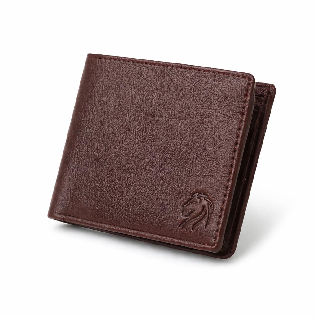 VEMILIO Men’s Vegan Leather Wallet with Coin Pocket | Slim Bifold Wallet for Men | 2 Cash Compartments | 3 Card Slots & 2 Hidden Pockets | Stylish Wallet for Daily Use & Gifting (Brown)