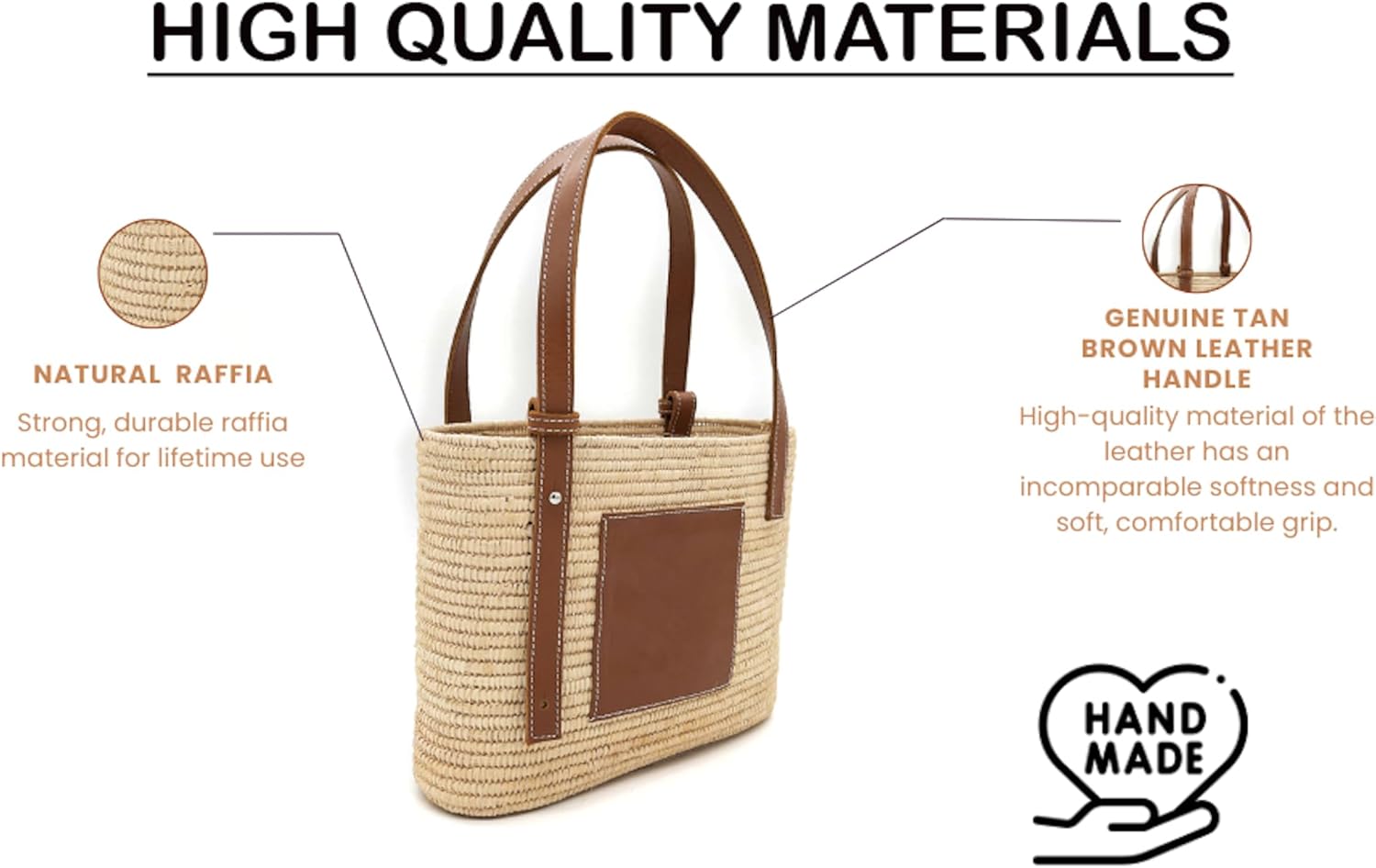 Luxury Raffia Tote Bag with Leather Handles – Handcrafted Elegance for Everyday Style, Women's Straw Woven Summer Beach Purse