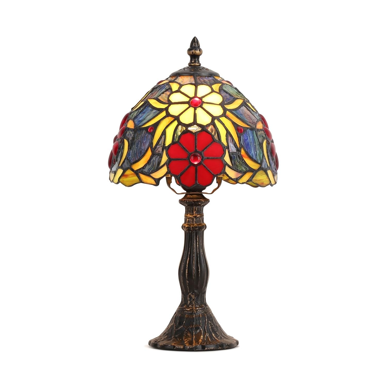 BARCELONA LED Lámpara de Mesa Estilo Tiffany “Saura” Ø20cm | Lámpara Sobremesa Vintage Clásica de Vidrio Art Nouveau. Lámpara Mesita de Noche Retro E27 para Salón y Dormitorio
