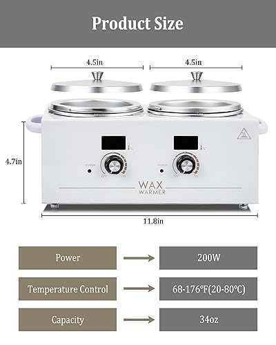 Miniatura 4 de Calentador de olla de doble cera profesional  Kit de depilación digital para todo tipo de cabello, cejas, faciales, bikini, etc. (olla doble blanca)