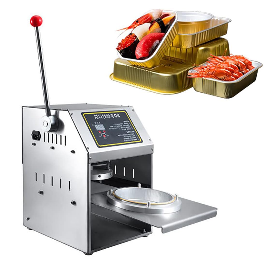 Selladora de cajas semiautomática de 1,1 kW, para cajas de plástico, ideal para restaurantes y tiendas de bebidas, hasta 350 cajas por hora