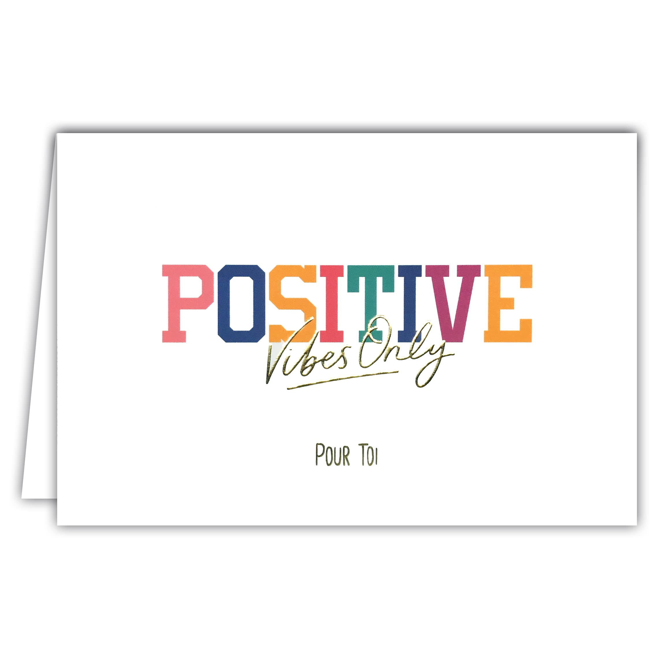 69-5153 Positive Card Vibes Only for You Shiny Gold Letters for Women Girls Thought Encouragement Refit AFIE Horizontal Format with White Envelope 17.5 x 12 cm