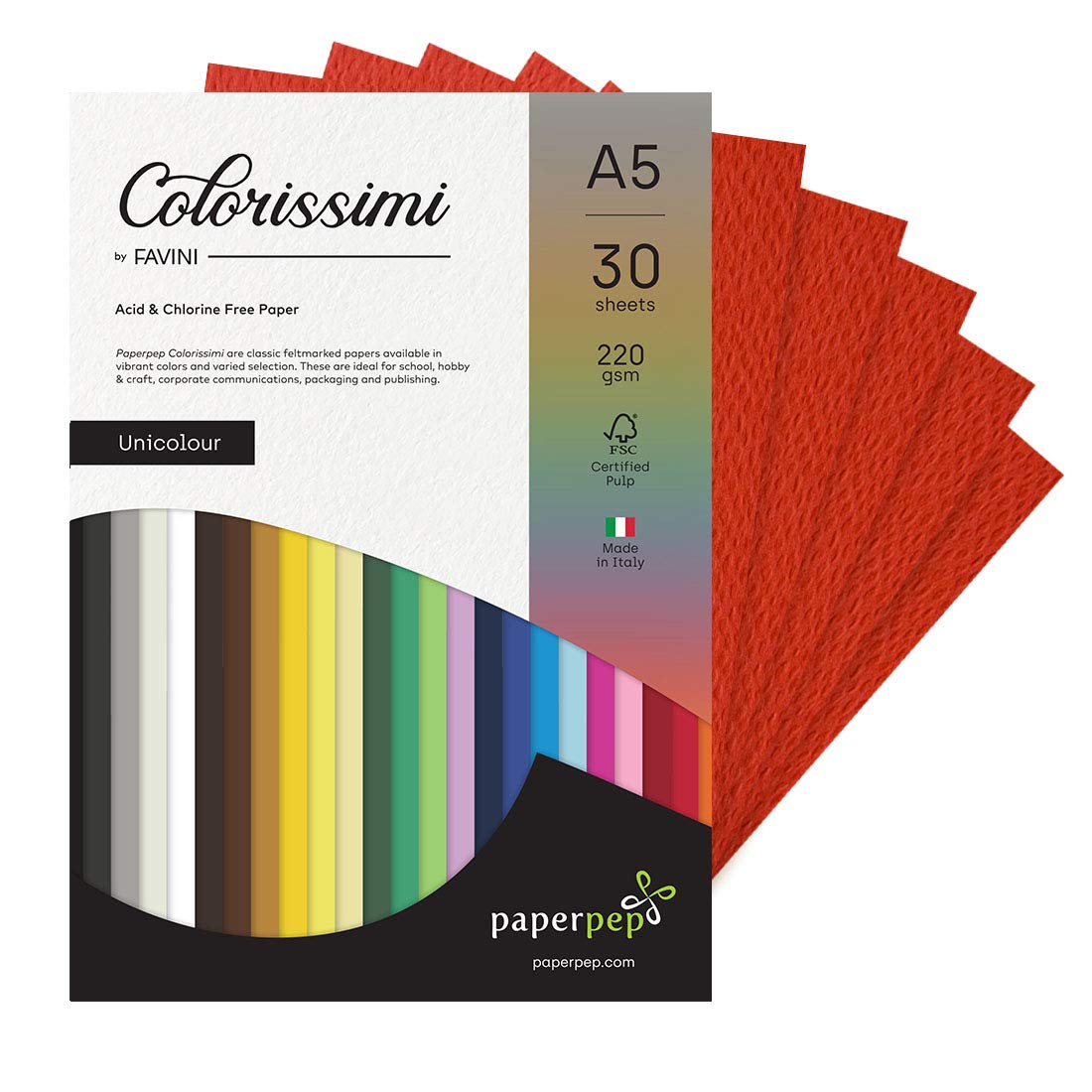 PaperPep Colorissimi Card Stock 220GSM A5 Scarlatto (Red) Unicolor Pack of 60 Sheets For Cardmaking, Mixedmedia, Papercrafts, Cutart, Diecutting, Stamping, Scrapbooking, Pastel Colouring and Arts & Crafts