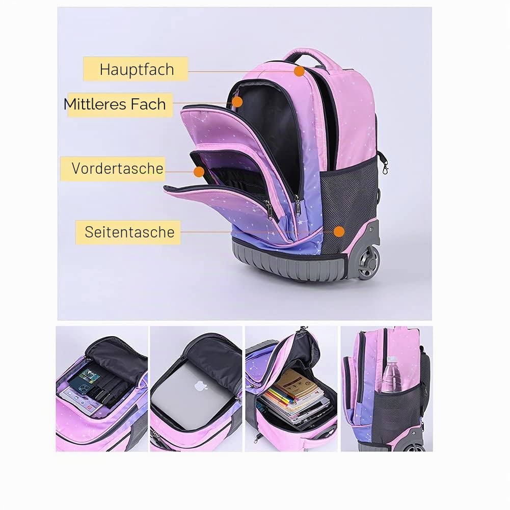 Trolley Rucksack mit Rollen Rolling Schultasche für Mädchen Jungen Schüler Kindergepäck Reisegepäck Trolley Reisekoffer