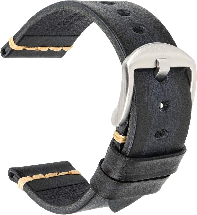 REZERO Leather Watch Bands, Tanned Leather Watch Straps, Black/Brown/Blue/Red/Green/Grey Watch Bands Replacement with Black/Silver/Gold/Rose Gold Buckle for Men, Women 18/19/20/21/22/23/24/26mm