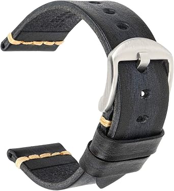 REZERO Leather Watch Bands, Tanned Leather Watch Straps, Black/Brown/Blue/Red/Green/Grey Watch Bands Replacement with Black/Silver/Gold/Rose Gold Buckle for Men, Women 18/19/20/21/22/23/24/26mm