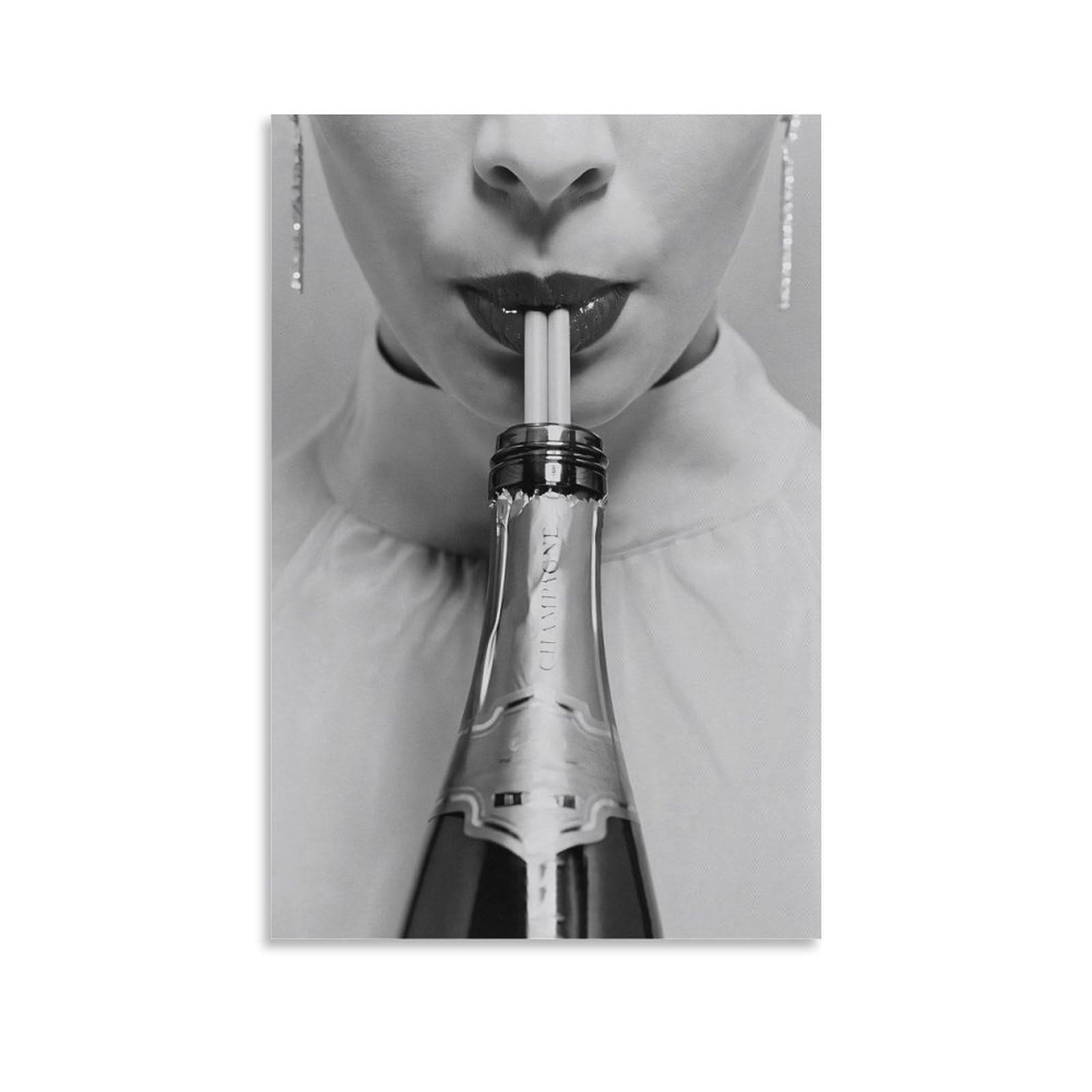 BNCEDJK Woman Drinking Champagne Canvas Poster Bedroom Decor Landscape Office Room Decor Gift 12x18inch(30x45cm)