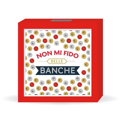 LINA OFFICINE GRAFICHE CREATIVE salvadenaio in legno regalo compleanno con la scritta NON MI FIDO DELLE BANCHE